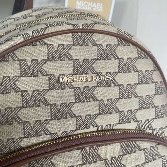 Brand New Michael Kors Logo Canvas Zippered Backpack w/ Gold Tone Accents main image 14